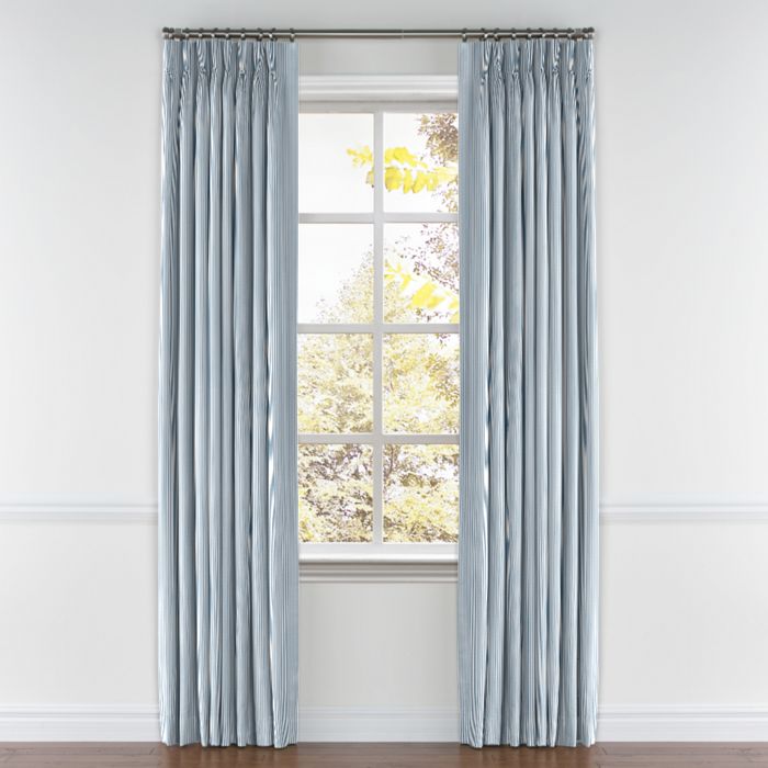 Pinch Pleat Drapery in Little White Line - Blueberry