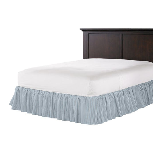 Ruffle Bedskirt in Little White Line - Blueberry