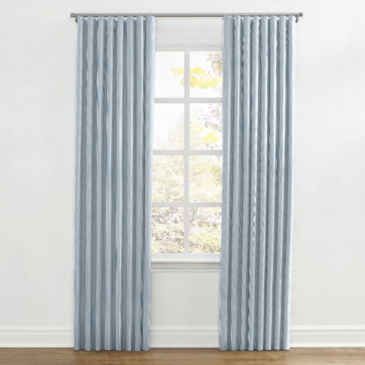 Ripplefold Drapery in Little White Line - Blueberry