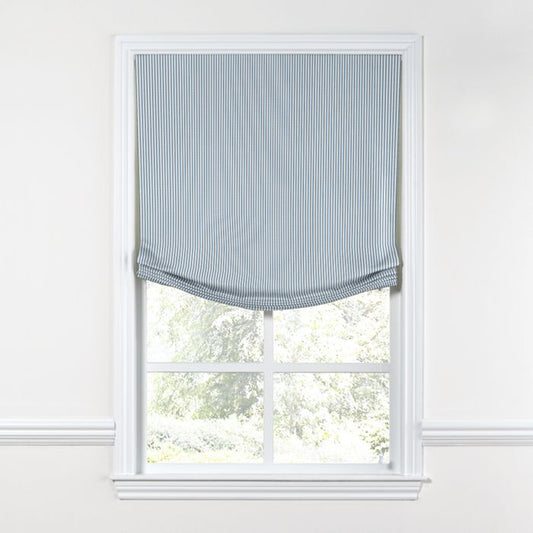Relaxed Roman Shade in Little White Line - Blueberry