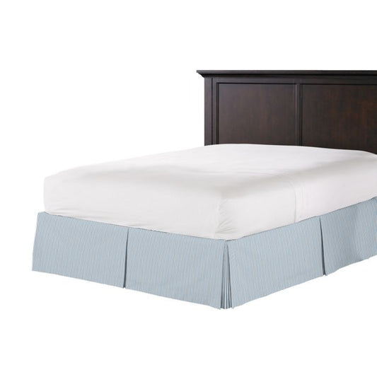 Tailored Bedskirt in Little White Line - Blueberry