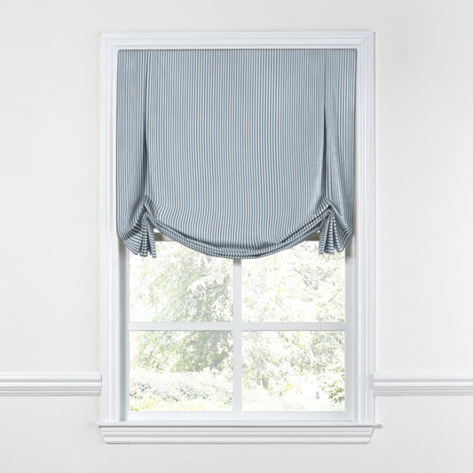 Tulip Roman Shade in Little White Line - Blueberry