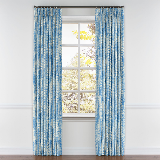 Pinch Pleat Drapery in Rope Walk - Persian Blue
