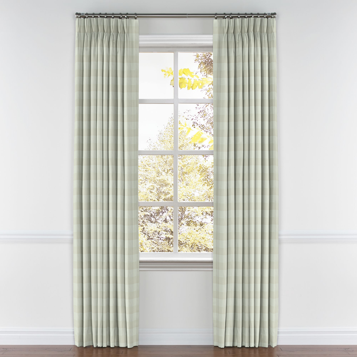 Pinch Pleat Drapery in Foxy Plaid - Dune