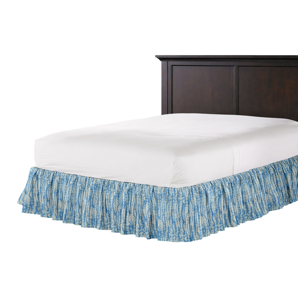 Ruffle Bedskirt in Rope Walk - Persian Blue