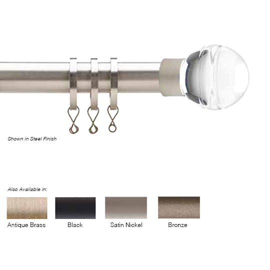 Newport Custom Cut Curtain Rod with Acrylic Finial Available in 5 finishes
