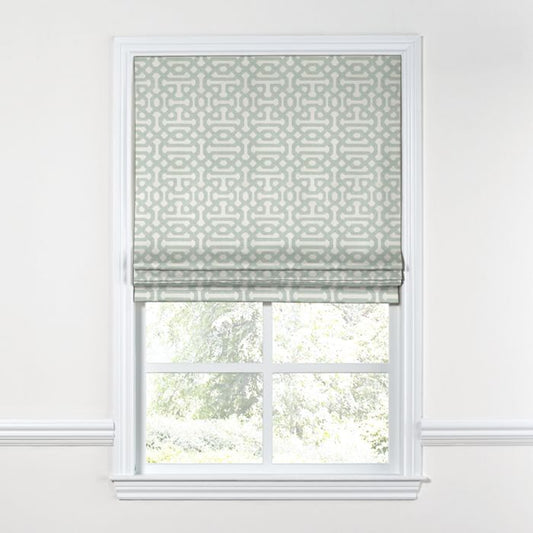 Flat Roman Shade in Sunbrella® Fretwork - Mist