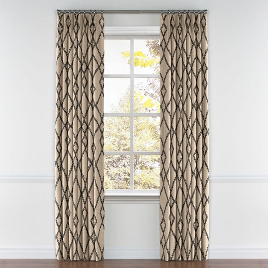 Pinch Pleat Drapery in Trellis Island - Black