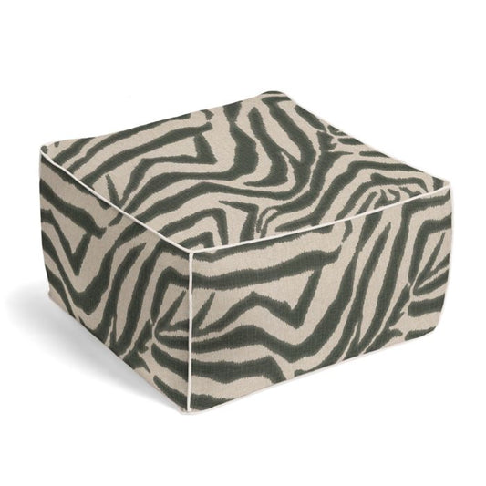 Square Pouf in Zebra Ikat - Steel